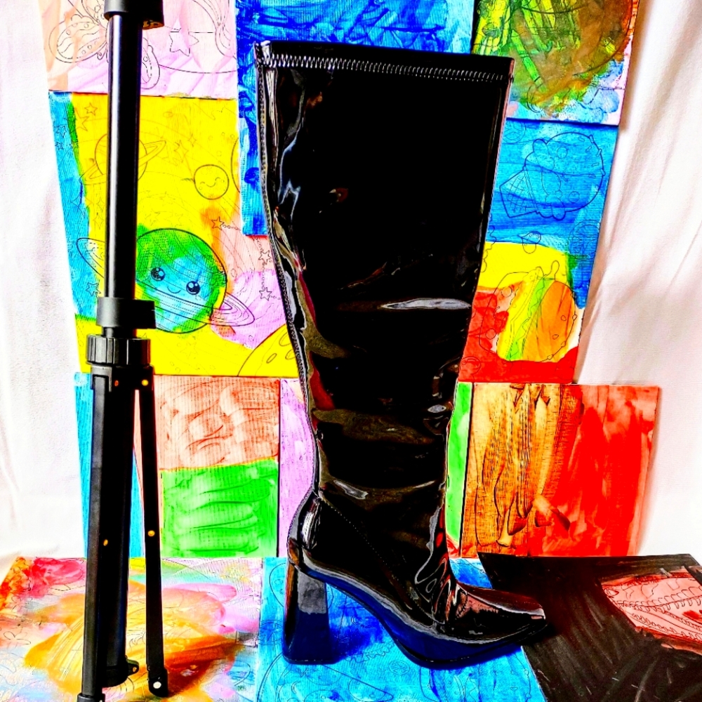 Black Glossy Patent Block Heel Boot